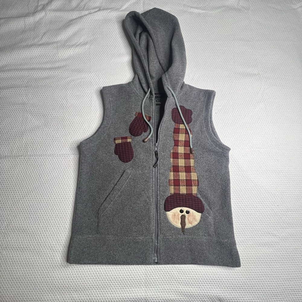 Lavon Snowman/Mittens Christmas Fleece Vest W/Hood Medium Winter Holiday Zip Up